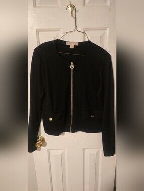 Michael Kors Black Zip-Front Jacket with Gold Accents